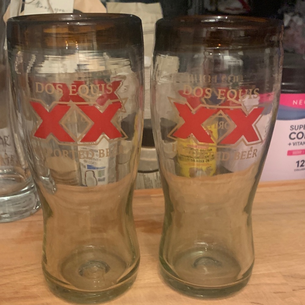 2 Dos Equis Beer Glass Pint Set Very Thick High Quality Glass!